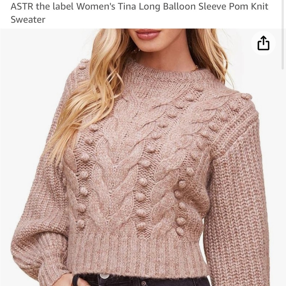 NWT ASTR the label Women's Tina Long Balloon Sleeve Pom Knit Sweater